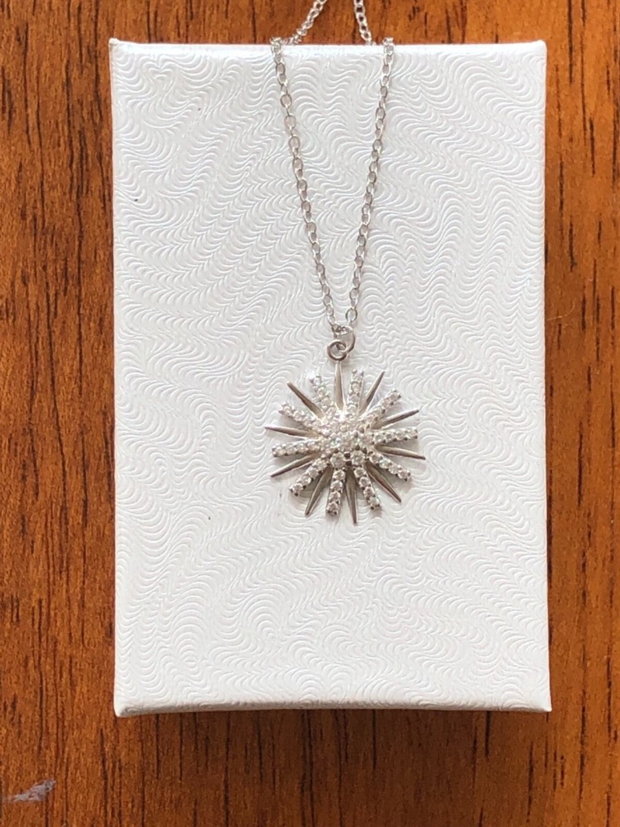 925 Sterling Silver 15mm Cz Sunburst Pendant Necklace Sun