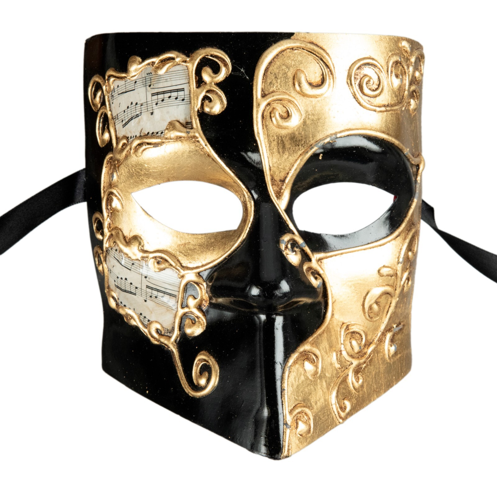 Máscara De Venecia Bauta Musica Negro Dorado Carnaval Veneciano - 1975 V24