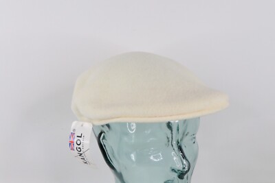 NOS Vintage 90s Streetwear Kangol Spell Out Wool Cabbie Newsboy Cap White  S/M