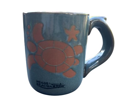 Agiftcorp Coffee Mug Miami Seaquarium Pottery Stoneware BLUE Florida Sea Turtle