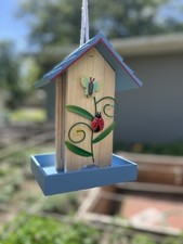 Decorative Wooden Bird Feeder Boho Cute Spring  Summer Bird Feeder Ladybug