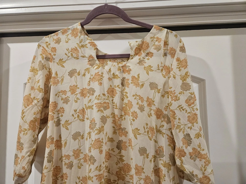 Vestido midi floral hecho a mano para mujer M estampado de flores manga corta abullonada solero.  Foto 4 de 4