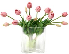 15 PCS Deep Pink Artificial Tulips Flowers Real Touch Latex Bouquet for Home