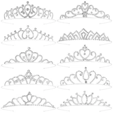 Tiaras Crowns Headbands for Girls Women 10 Pcs Small Silver Princess Tiara Bu...