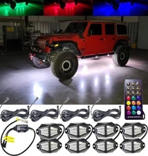 Pro Vader RGB 8 Led Rock Lights Kit Pods Under flow Neon Accent Remote Control