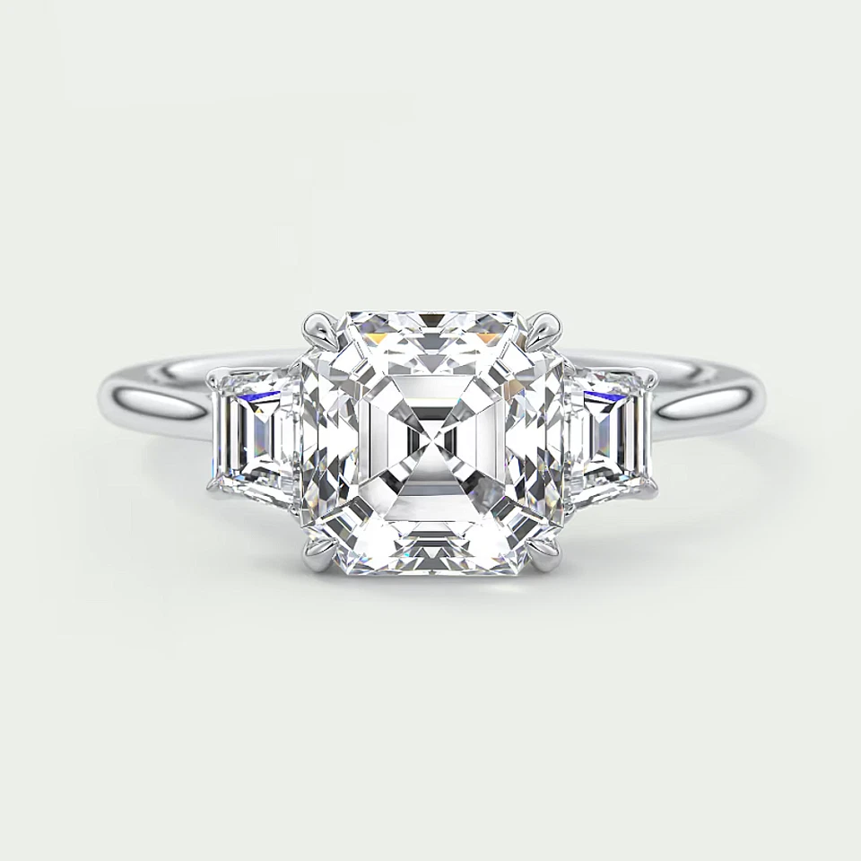 Engagement Ring 14k White Gold 0.50 Carat Semi Mount Asscher Cut Setting Diamond - Image 3 of 4