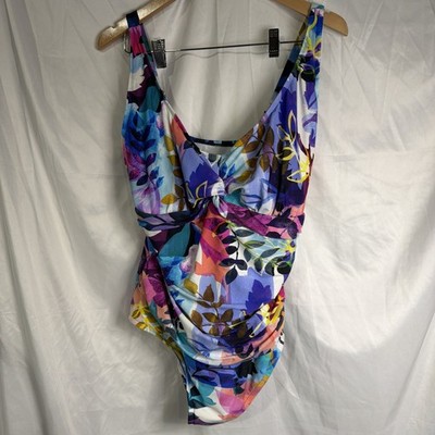 Maxine of Hollywood Women's PLUS SIZE 18 V-Neck Front Shirred One Piece Swimsuit