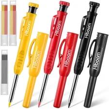 Hiboom 3 Pack Solid Carpenter Pencils with Pencil Cap and 21 Pcs Refills, Dee...