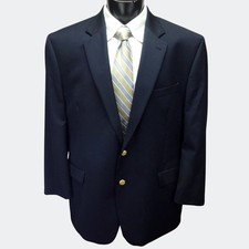 Chaps Navy Blue Blazer Gold Button Mens Size 48R Wool Sport Coat Excellent