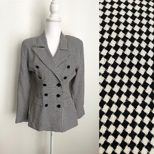 Vintage Black and White Checkered Double-Breasted Blazer By Mark Farrel Size M