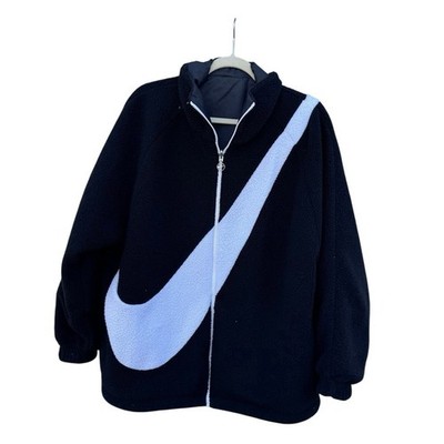 Nike Black white big Swoosh Reversible Boa Sherpa Jacket (CZ4063-010) LARGE