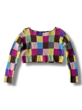 Vintage 90s Moda International Color Block Knitted Cropped Sweater Adriana Lima