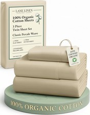 100 Organic Cotton Twin Size Bed Sheets, Fully Elasticized Mercerised Cotton...