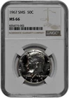 1967 SMS 50c Kennedy Half Dollar NGC Graded MS 66 with New Holder