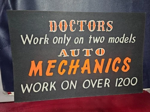 Vintage Automobile Auto Car Repair Garage Gas Station Window Sign Black Light