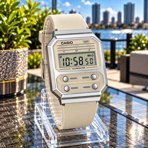 CASIO VINTAGE A100WEF-8AEF UNISEX SILVER MONOCHROMATIC RETRO GREY DIAL WATCH NEW