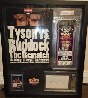 Mike Tyson vs Ruddock Framed: Tyson signed Ticket PSA8 Ruddock Index card