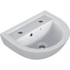 Sandringham 45cm Basin - 2 Tap Holes, White Ceramic, Space-Saving