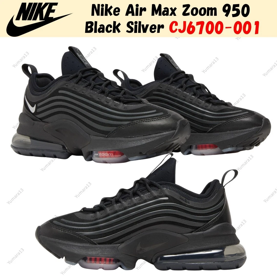 Nike Air Max Zoom 950 Black Metallic Silver for Sale