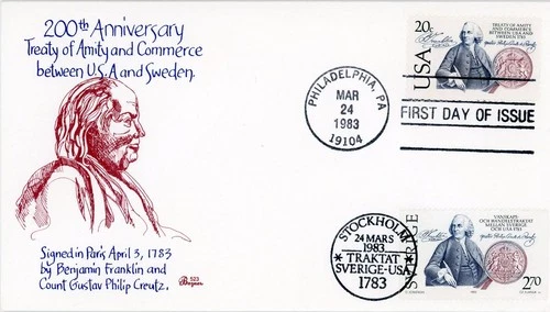 1983 US Sweden Treaty of Amity Joint FDC # 2036 & Sweden # 1453