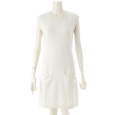 Chanel Cotton Cashmere Cocomark Pearl Sleeveless Knit Dress Pre-Owned White 36