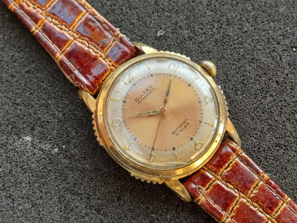 Montre ancienne mécanique homme SUIZEX pl OR CUP 233 - bracelet cuir neuf - Photo 3/4