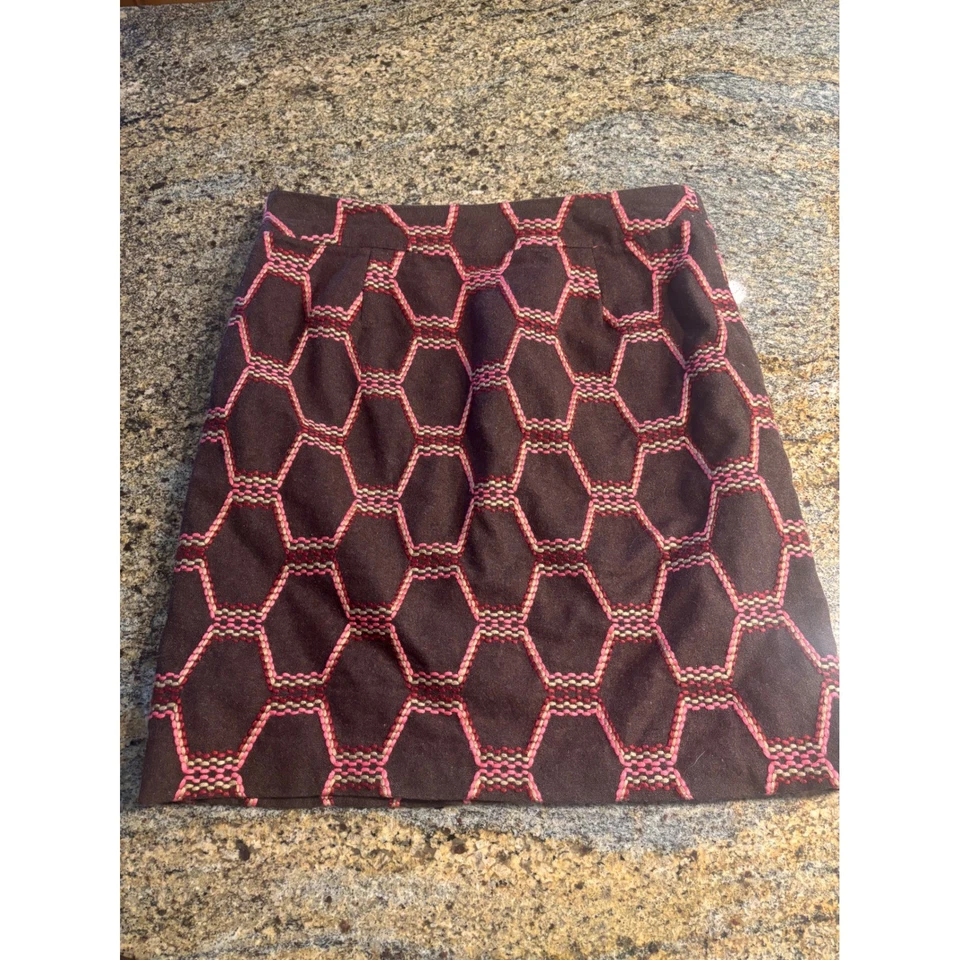 Beth Bowley мини юбка геометрический принт коричневый розовый молнии акценты размер 6 шерсти - Изображение 4 из 4