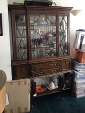 CHIPPENDALE STYLE CHINA DISPLAY CABINET ON FIGUREHEAD STANDS/MAHOGANY