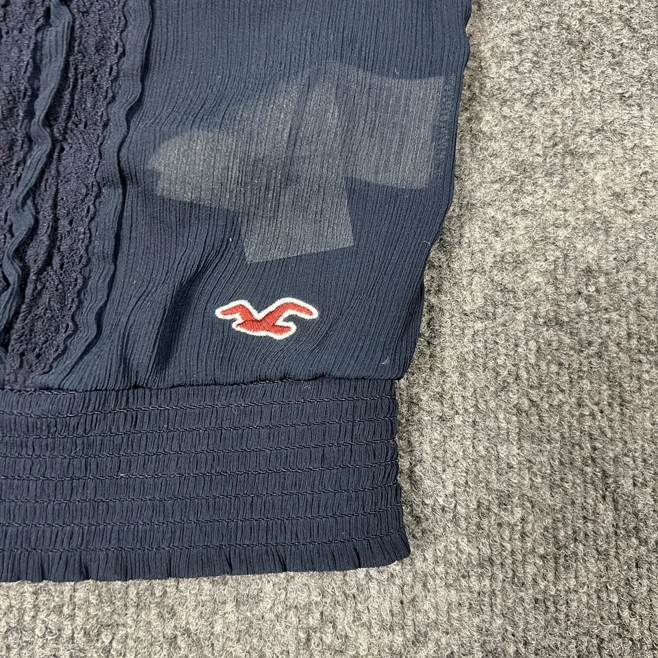 Camisa Hollister para mujer XS azul marino con ribete de encaje cuello atado Bella Y2k manga corta Foto 3 de 4