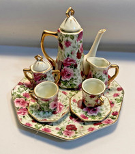 Valentine  s Day Tea Set Miniature Porcelain Roses Tea Gold Trim