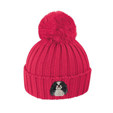 JAPANESE CHIN POM POM BEANIE. UNISEX ADULT EMBROIDERED WINTER HAT. GIFT BOXED