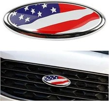 Front Grille American Flag Emblem, 9 Inch Oval Rear Tailgate Color: Multicolor