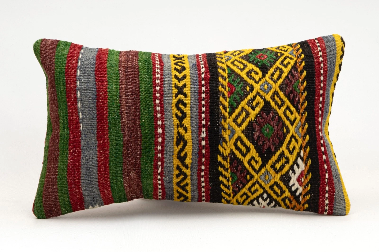 Decorative Pillow Cover, 12x20 in, Turkish Kilim Cushion, Boho Sofa Throw Pillow