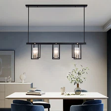 Modern 6-Light Kitchen Linear Pendant Light Fixture Gold Finish with Clear Glass