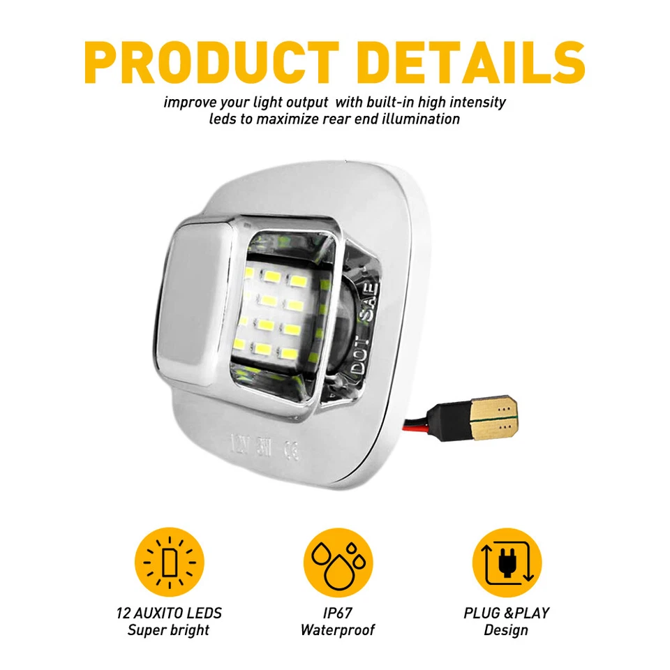 LED License Plate Light For 88-00 Chevy C/K 1500 2500 3500 BRIGHT WHITE Tag Lamp - Image 2 of 4