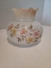 Vintage Floral Milk Glass Lamp Shade 6.5  Painted Yellow Pink Yellow Flowers