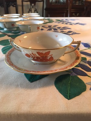 Herend Bouquet Rust Cream Soup Bowl 8 Oz And Soup Plate Set of 10 New