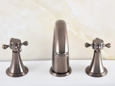 Brown Bronze Bathroom 3 Holes Faucet Widespread Vanity Sink Mixer Tap snf586