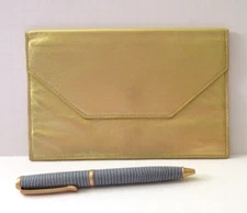 Graphic Image Leather Envelope Wallet  7x4" List$75 Gold Metallic New