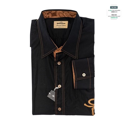 Luxus Gerlin Hemd Schwarz Baumwolle / Seide/Leder 16- 41 Bijan
