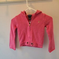 Polo Ralph Lauren Girls Pink Knit Zip Up Hooded Sweater Child's 5