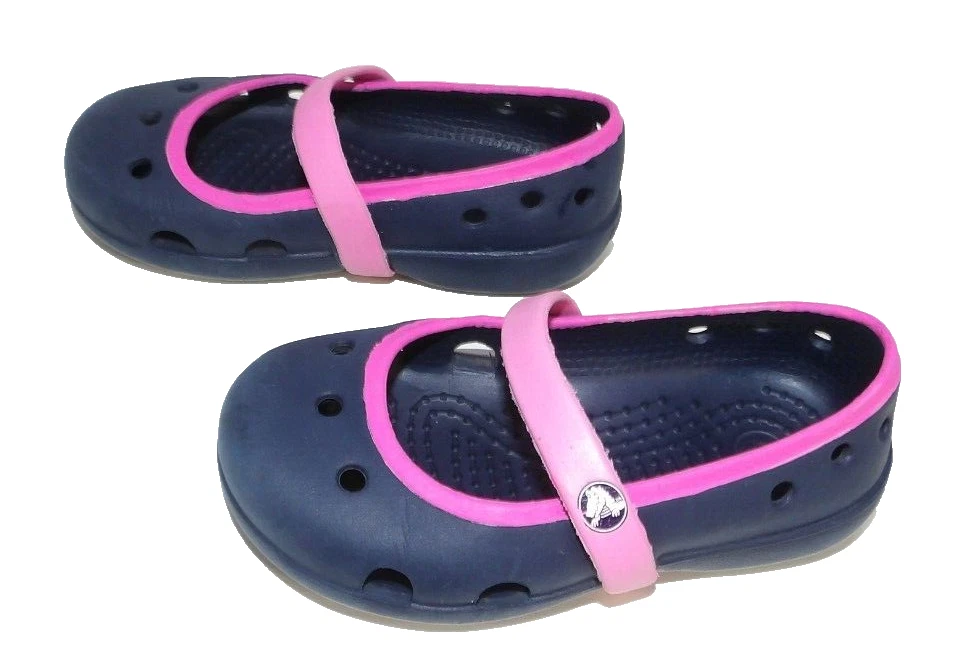 CROCS синий и розовый малыш сандалии Мэри Джейн туфли размер 5 подходит 4,75" ноги - Изображение 4 из 4