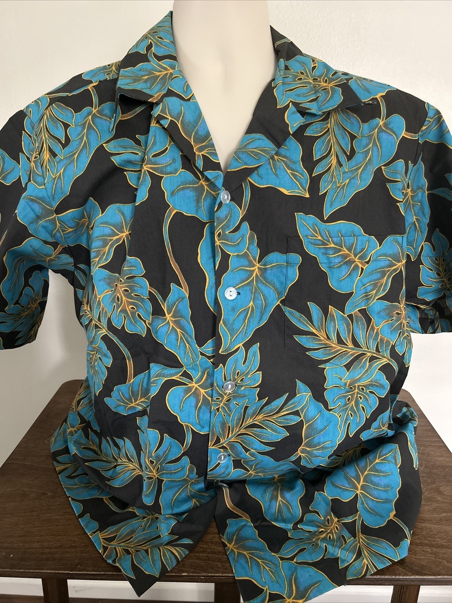 hoku⭐︎ NOS Vintage Men's Hoku Hawaii Blue Floral Hawaiian Shirt Made In