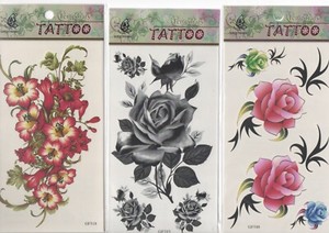 Détails Sur Lot Sticker Tatouage Autocollant Tattoo Fleur Rose Rouge Noir 010
