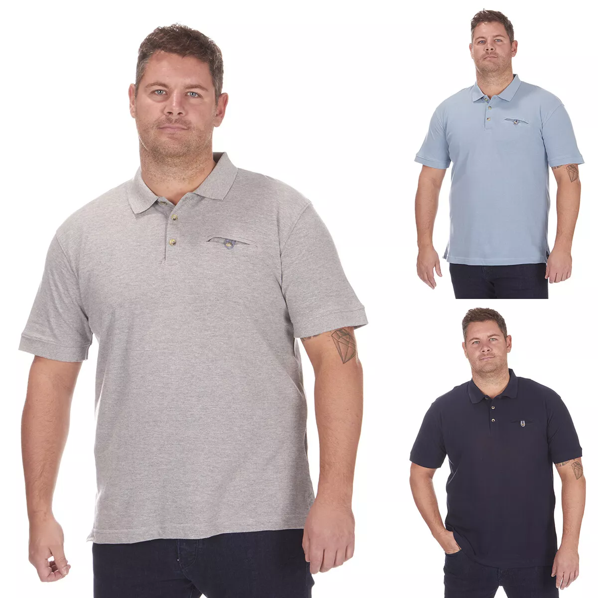 Men s Plus Size Polo T shirt Shirt 100 Cotton Chambray Collar Top