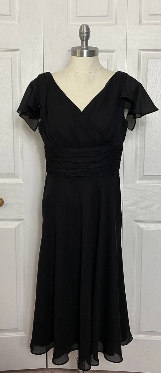 Liz Baker 6 Black Empire Waist Dress Chiffon Ruched Waist Flowy Party V Neck