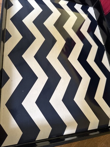 Black And White Zig Zag Stripped Decorative Serving Tray 18.5”X 14” - Picture 4 of 8