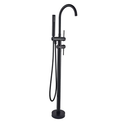 Freestanding Bathtub Faucet Matte Black Floor Mounted Tub Filler w/ Hand Shower