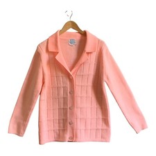 Vintage Sears Cardigan MED Women's PinkvButton Front Sweater 60's-70s Textured