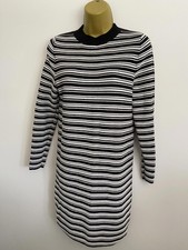 V by Very Size 12 Black & White Striped Long Sleeve Mini Dress